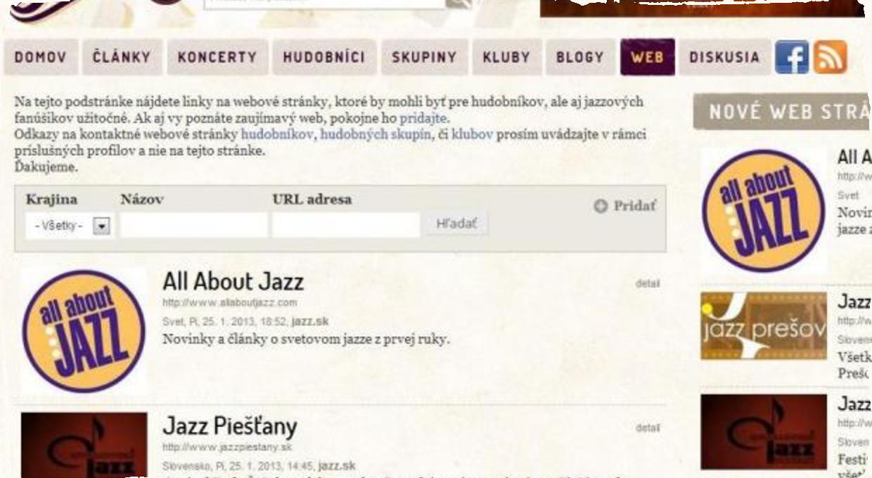 Nové na portáli: Linky na jazzové weby. Pridať ich môže každý.